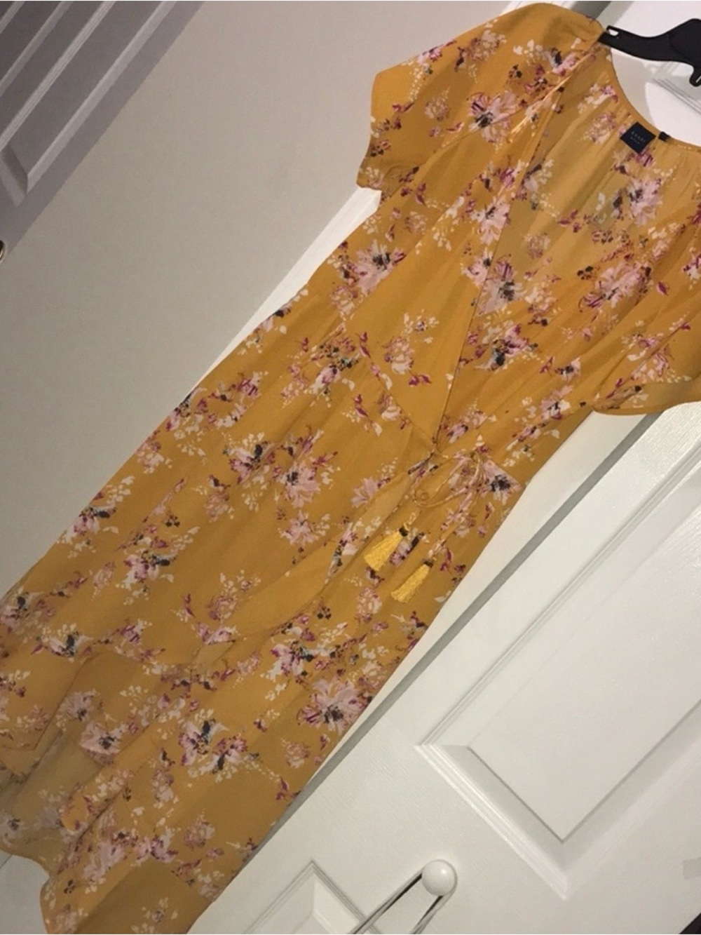 Kaari Blue Mustard Floral Maxi Dress with Tie Waist